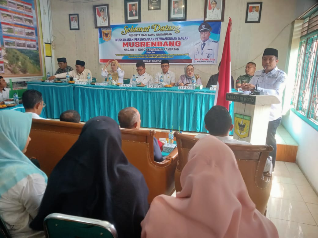 Wali Nagari Willy Adha, S.Sy. Buka Musrenbang: Penyusunan RKP 2025 dan DU RKP 2026 Nagari III Koto