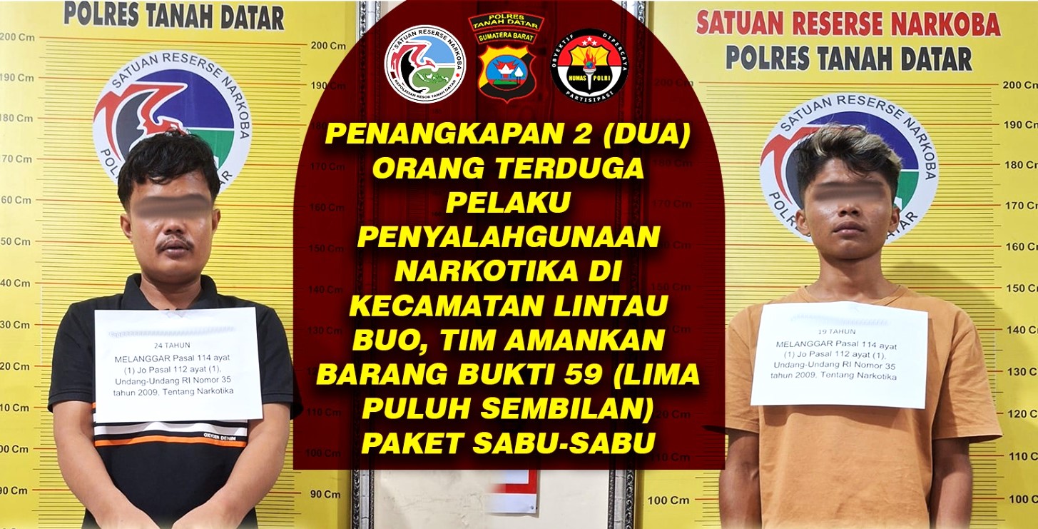 Polres Tanah Datar Amankan Dua Pelaku Narkoba Jenis Sabu