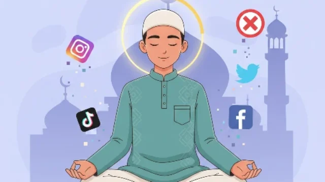 Ilustrasi detoks digital dan self improvement di bulan Ramadhan