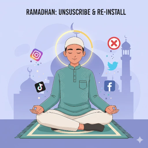 Ilustrasi detoks digital dan self improvement di bulan Ramadhan