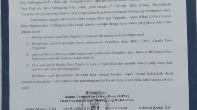 BPD Pagelaran Tolak PAW Kades 2026, Surati Bupati Lebak