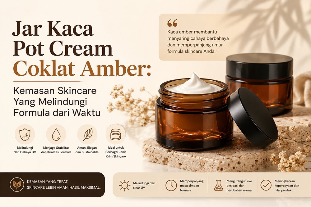 Jar Kaca Pot Cream Coklat Amber: Kemasan Skincare Yang Melindungi Formula dari Waktu