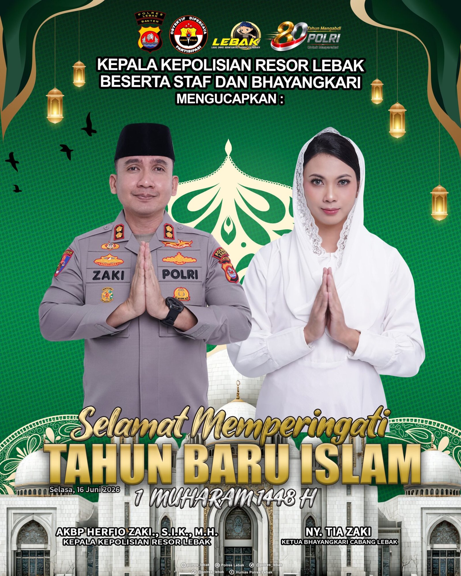 Kapolres Lebak AKBP Herfio Zaki menyampaikan ucapan Tahun Baru Islam 1448 H bersama Bhayangkari Cabang Lebak